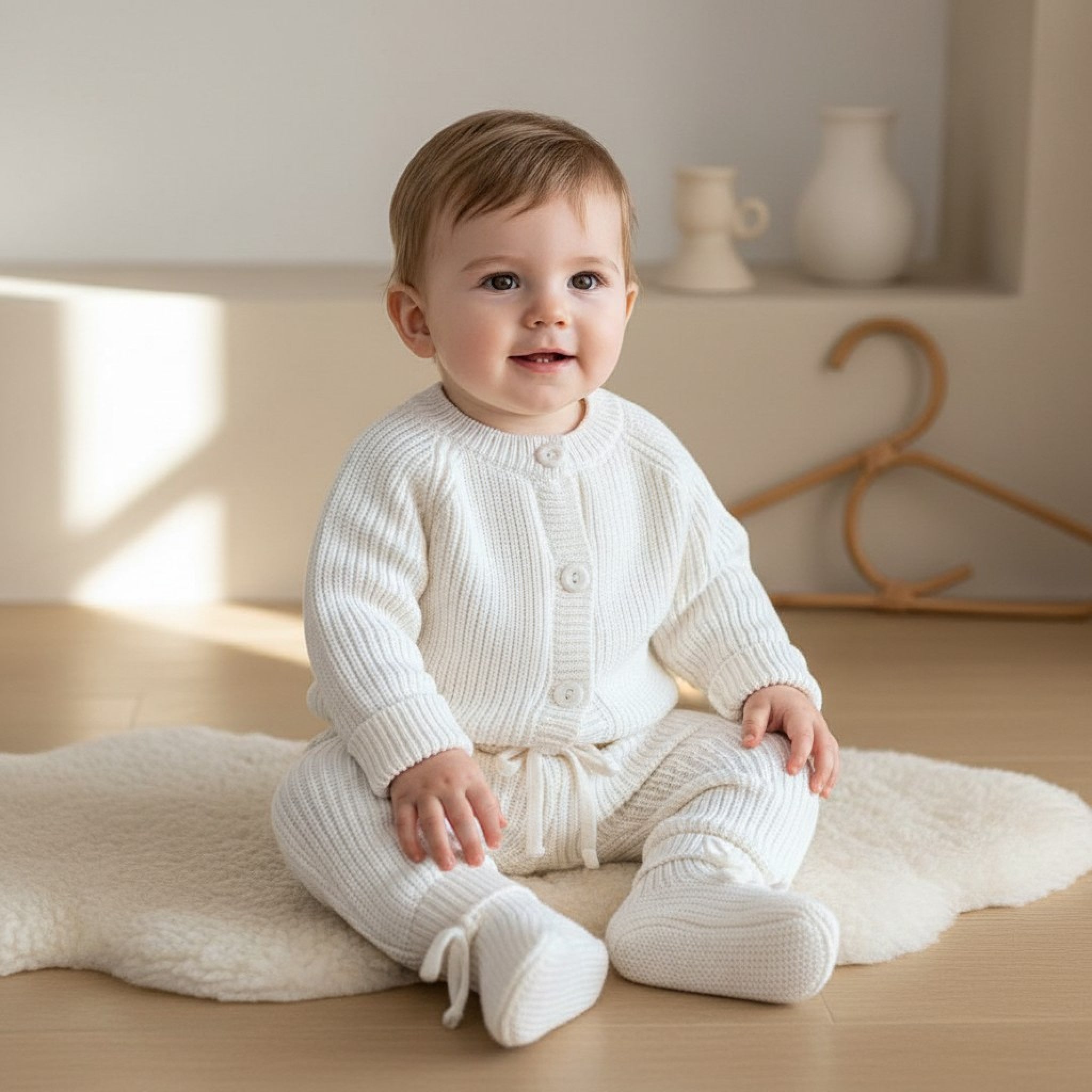 Unisex Sevva Ivory Knitted Two-Piece Set