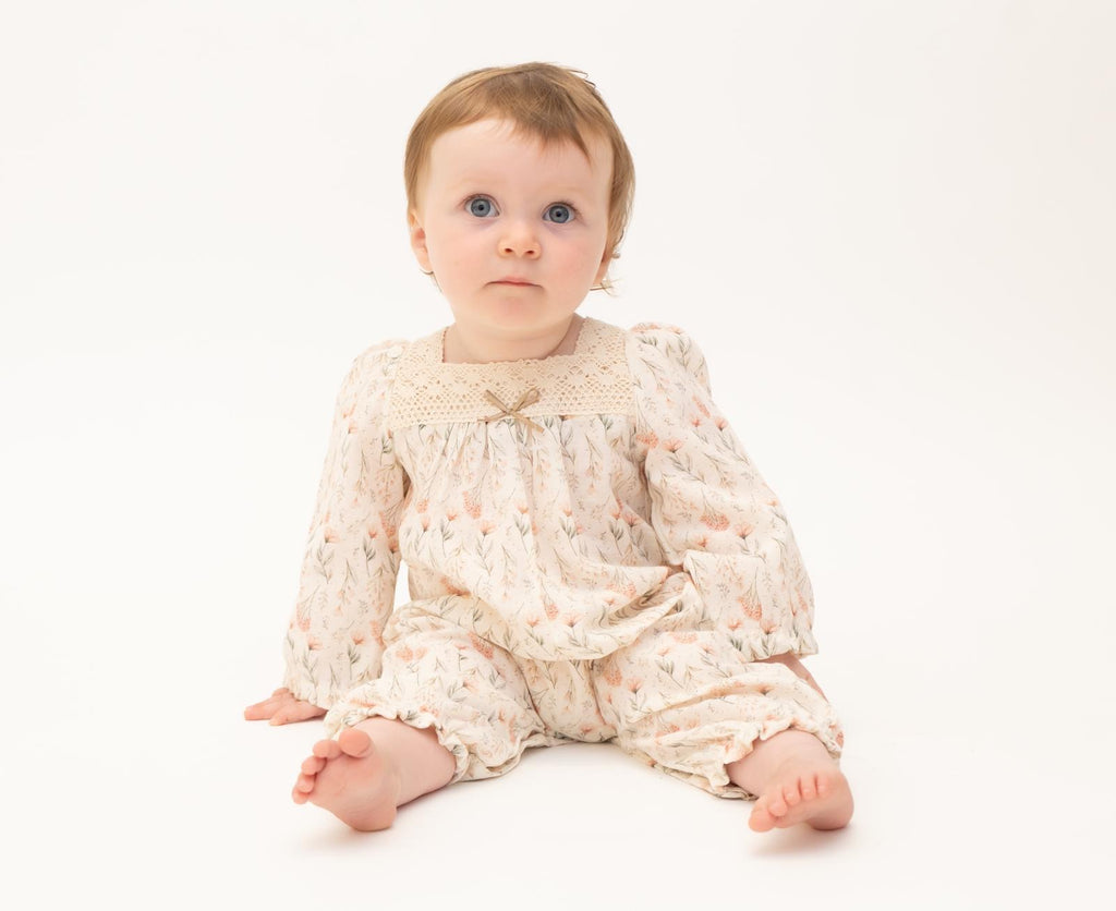 Girls Cotton Lace Floral Romper