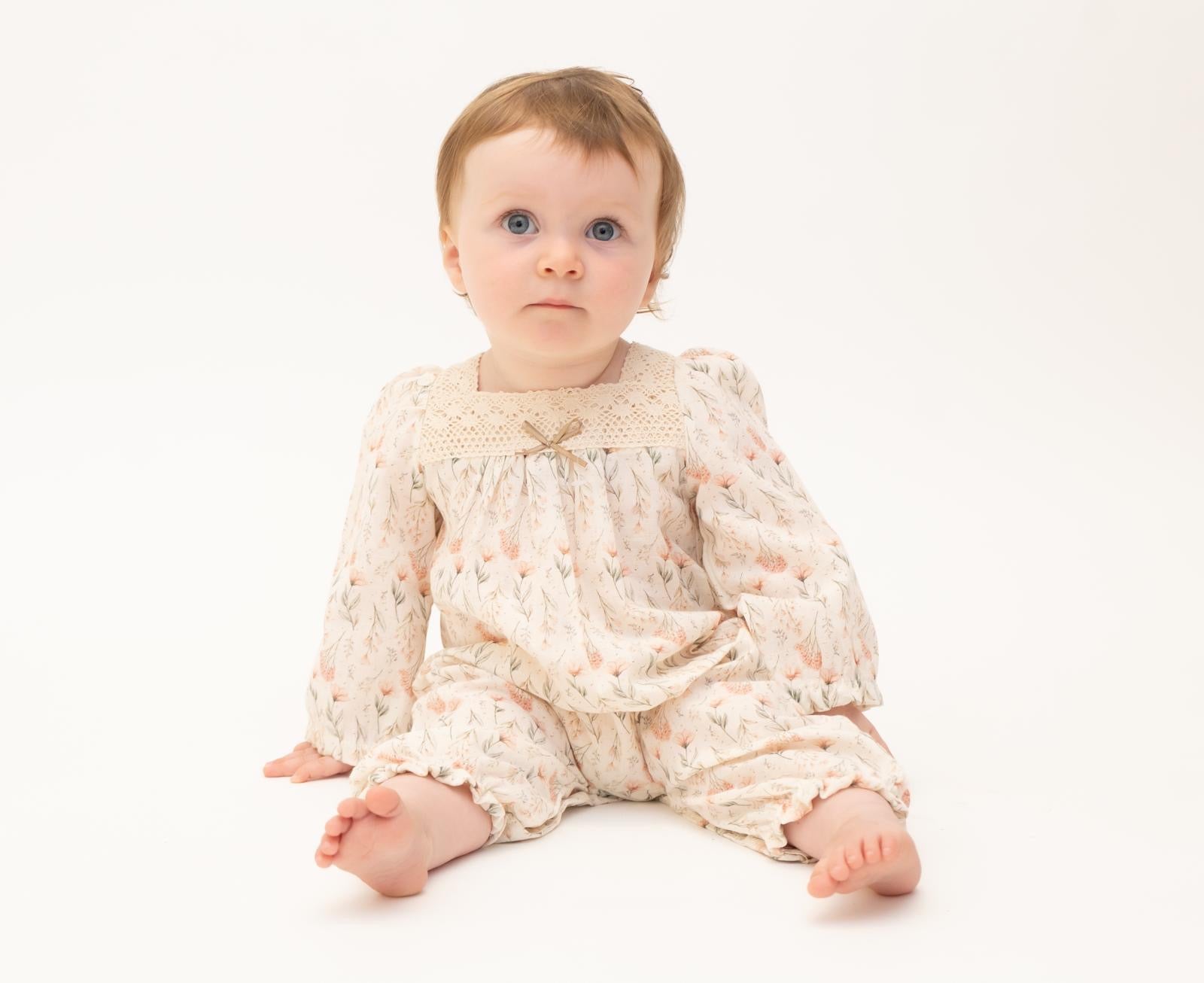 Girls Cotton Lace Floral Romper