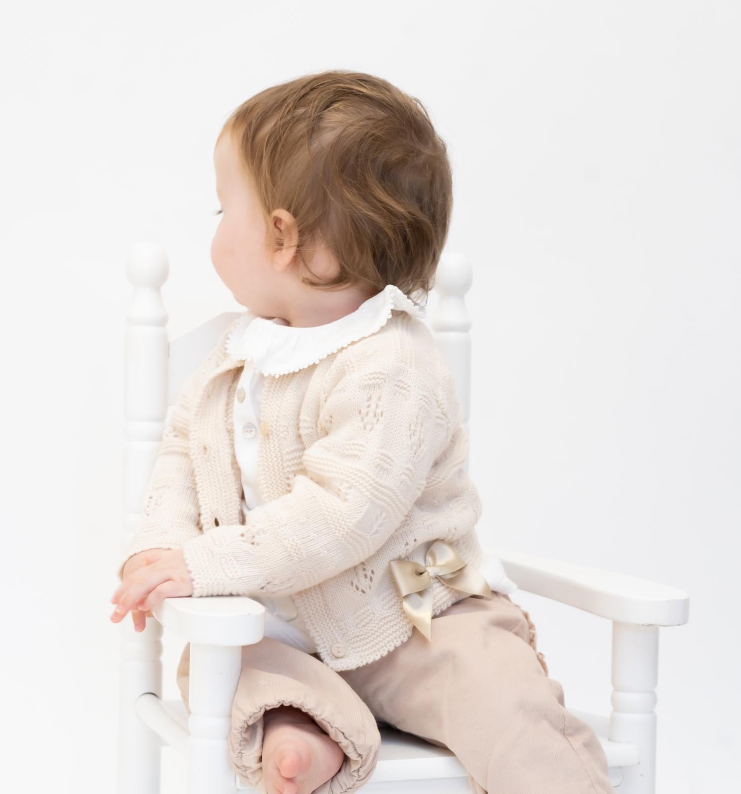 Girls Taupe Double Bow Cardigan