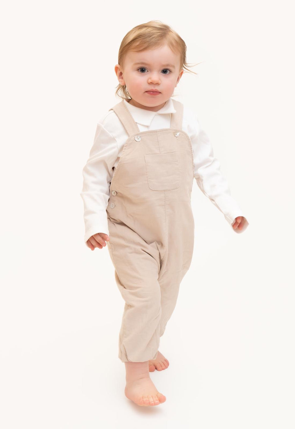 Boys Mintini Baby Cord Dungaree Set in Ivory/Beige