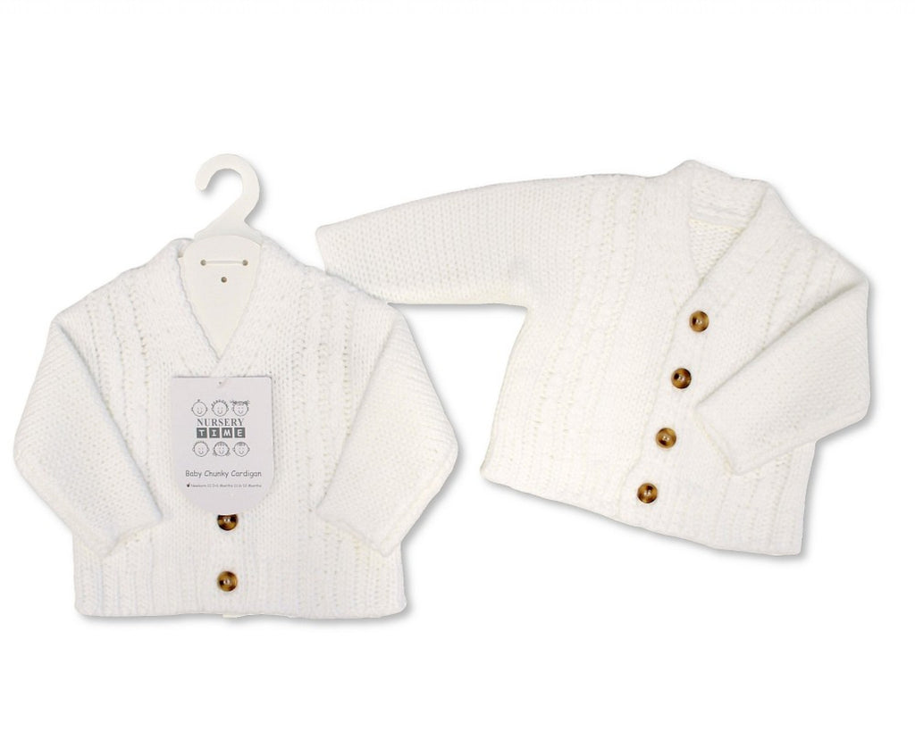 Nursery Time White Chunky Cable Knit Cardigan