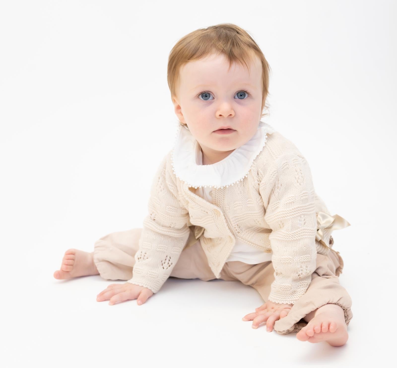 Girls Taupe Double Bow Cardigan