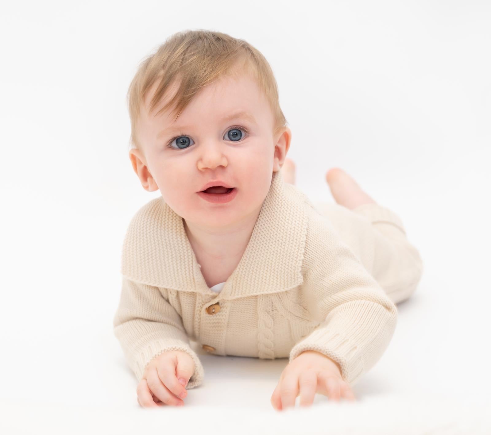 Unisex Just For Me Taupe Cable Knit Romper