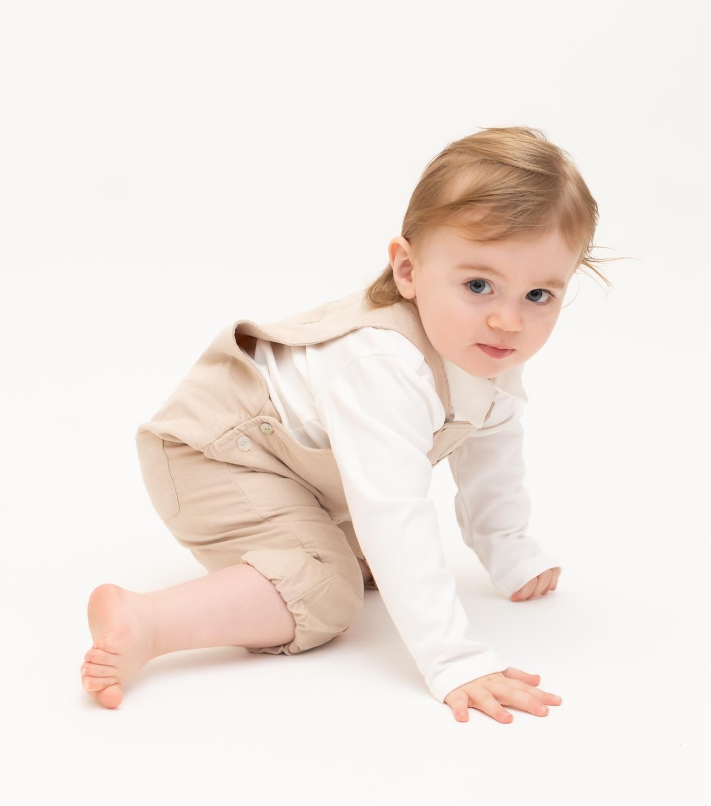 Boys Mintini Baby Cord Dungaree Set in Ivory/Beige