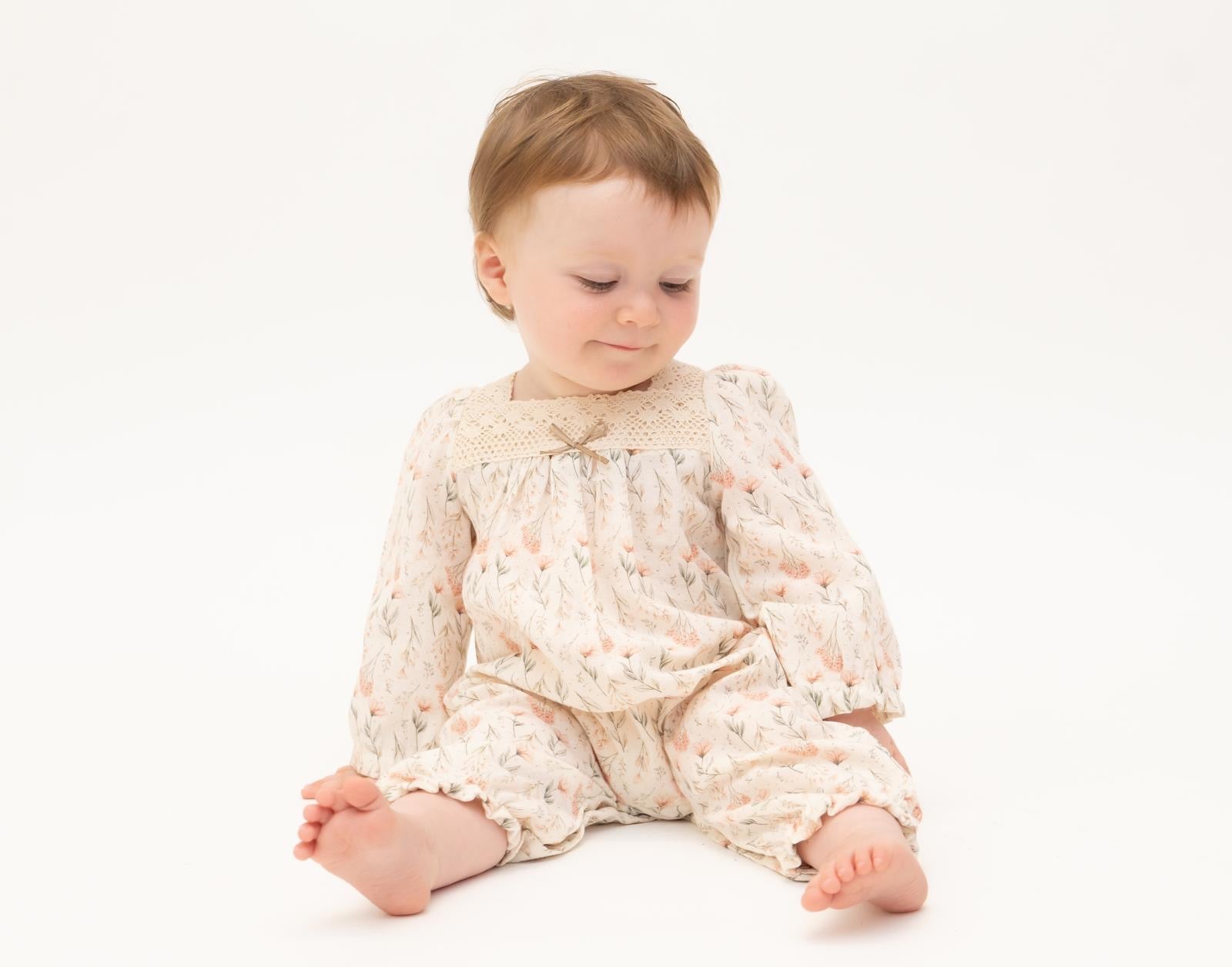 Girls Cotton Lace Floral Romper