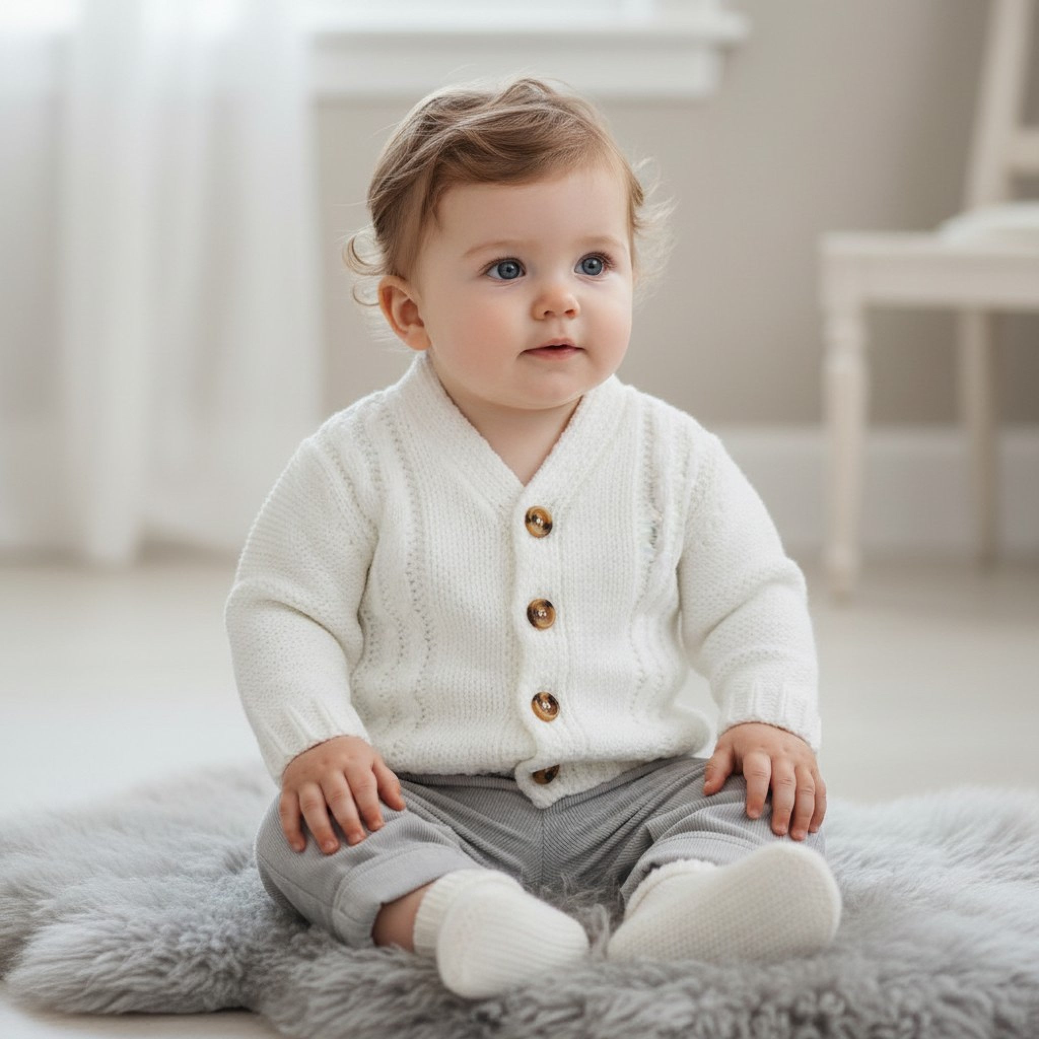 Nursery Time White Chunky Cable Knit Cardigan