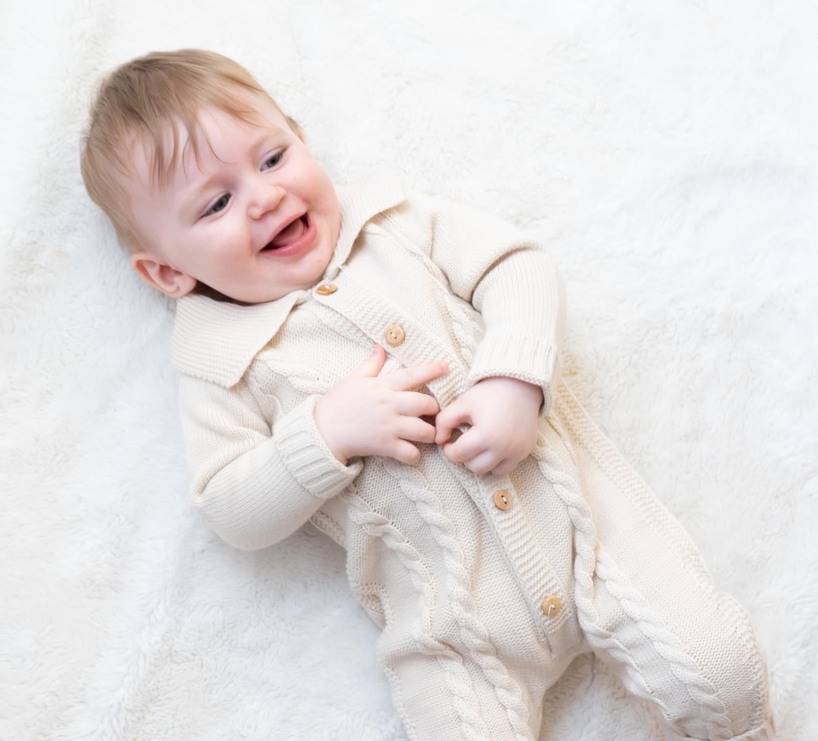Unisex Just For Me Taupe Cable Knit Romper