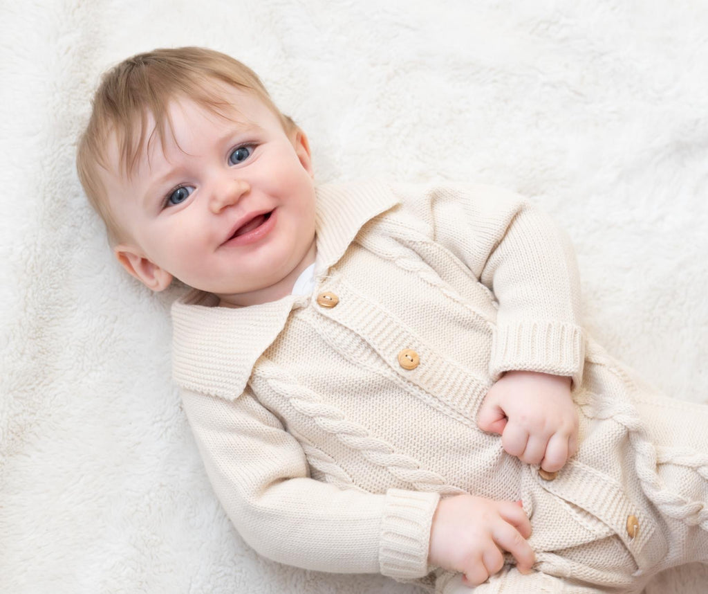 Unisex Just For Me Taupe Cable Knit Romper