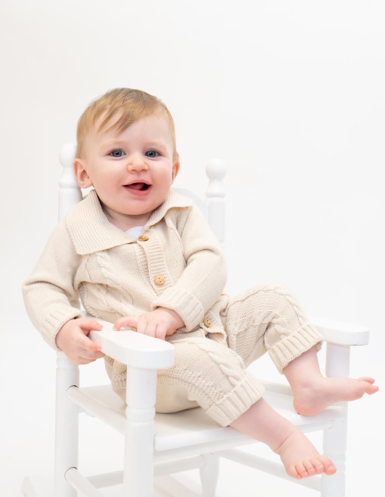 Unisex Just For Me Taupe Cable Knit Romper