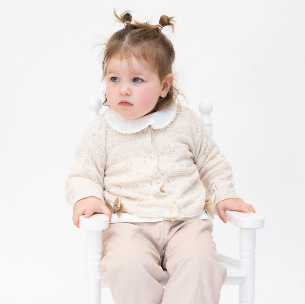 Girls Taupe Double Bow Cardigan