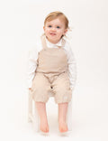 Boys Mintini Baby Cord Dungaree Set in Ivory/Beige