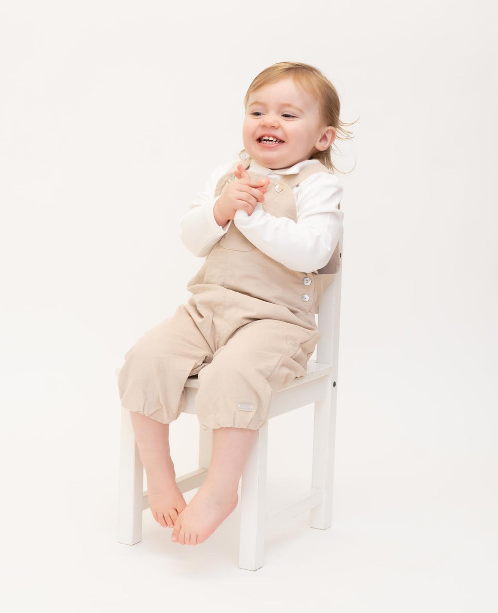 Boys Mintini Baby Cord Dungaree Set in Ivory/Beige
