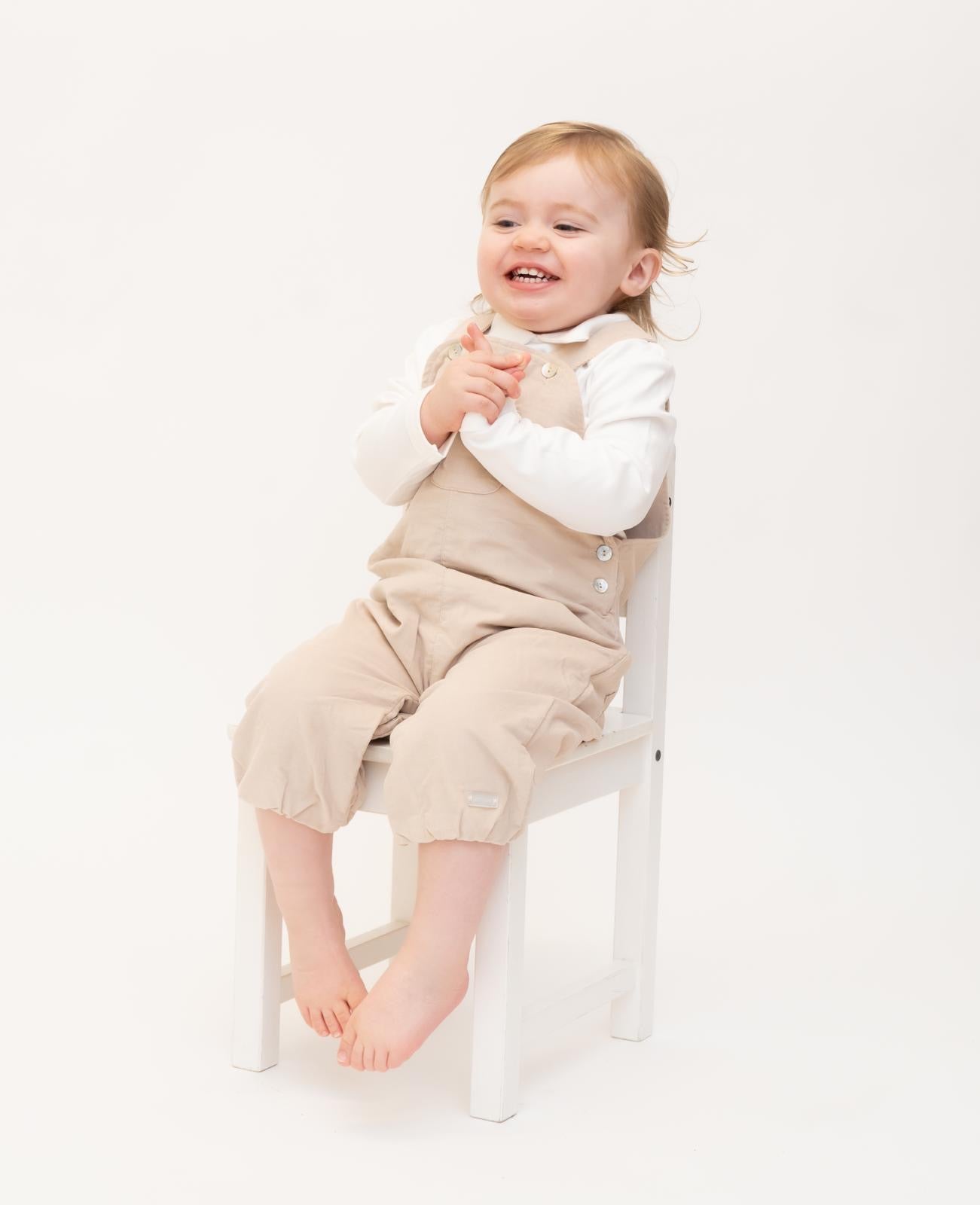 Boys Mintini Baby Cord Dungaree Set in Ivory/Beige